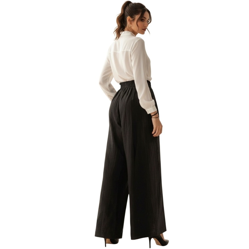 NOFLIK Black 100% Cotton Wide Leg Pull-On Pants Work Casual XL NWT‎
